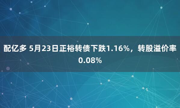 配亿多 5月23日正裕转债下跌1.16%，转股溢价率0.08%