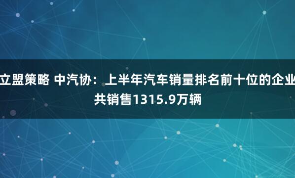 立盟策略 中汽协：上半年汽车销量排名前十位的企业共销售1315.9万辆