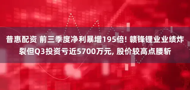 普惠配资 前三季度净利暴增195倍! 赣锋锂业业绩炸裂但Q3投资亏近5700万元, 股价较高点腰斩